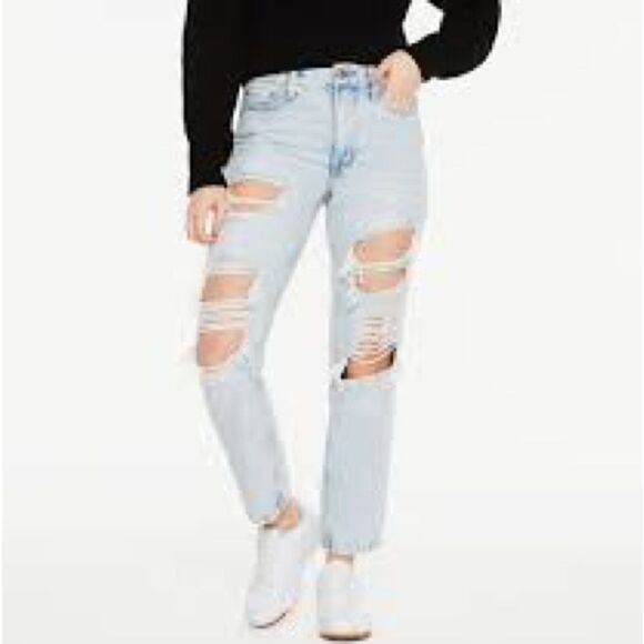 Aeropostale High Rise Mom Jeans Distressed Light Wash 6 - Picture 2 of 8
